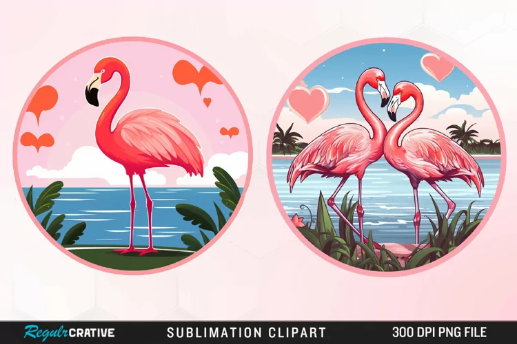 Watercolor Valentines Flamingo Graphic Clipart