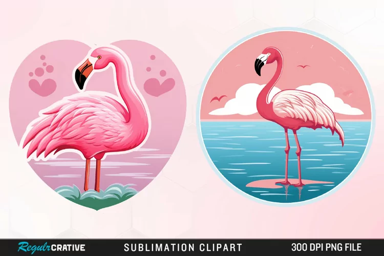 Watercolor Valentines Flamingo Illustration Clipart
