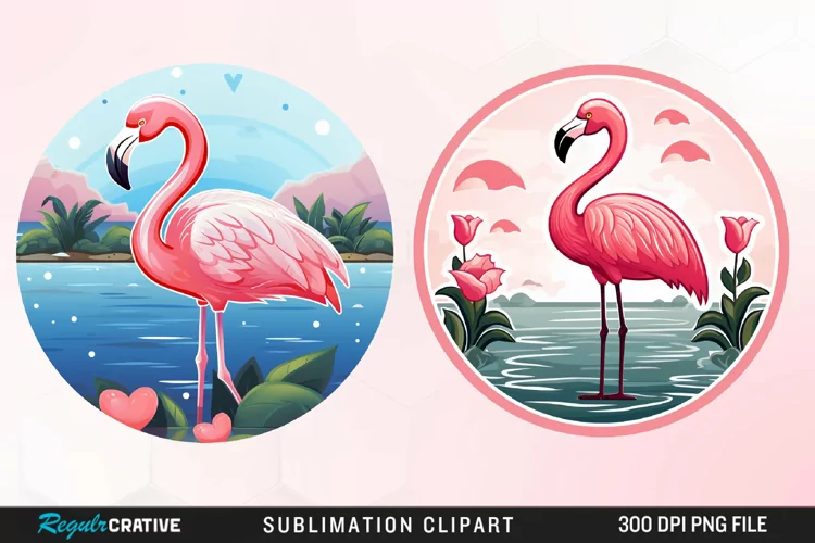 Watercolor Valentines Flamingo Graphics Clipart