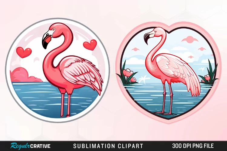 Watercolor Valentines Flamingo Artwork Clipart