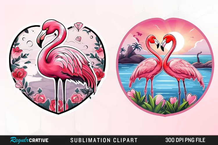 Watercolor Valentines Flamingo Image Clipart