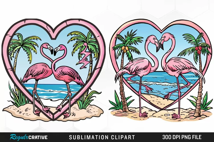 Watercolor Valentines Flamingo Clipart