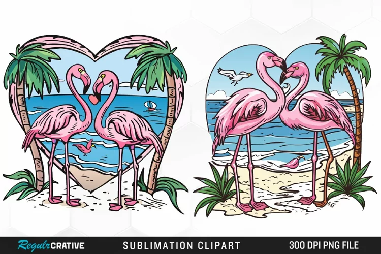 Watercolor Valentines Flamingo Clipart