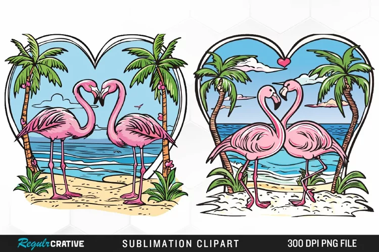 Watercolor Valentines Flamingo Clipart