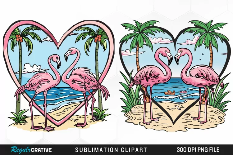 Watercolor Valentines Flamingo Clipart