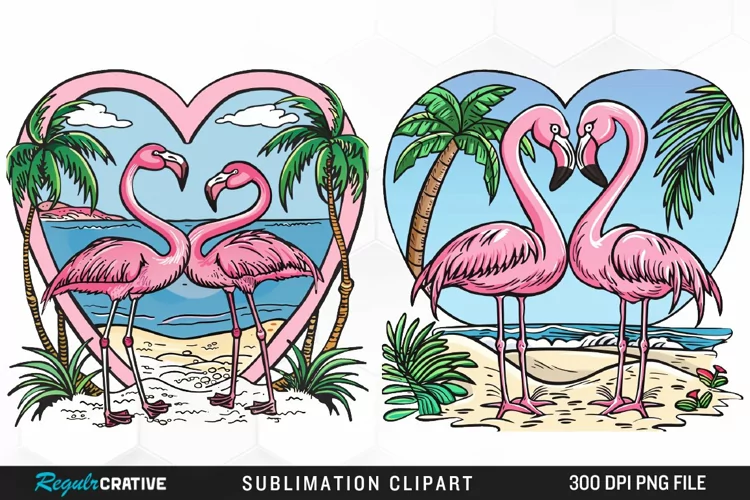 Watercolor Valentines Flamingo Clipart