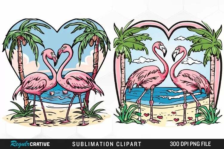 Watercolor Valentines Flamingo Clipart