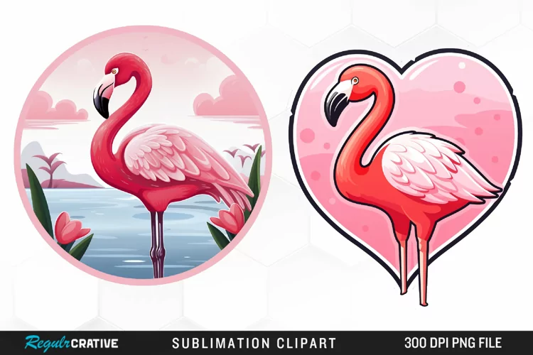 Watercolor Valentines Flamingo Art Clipart