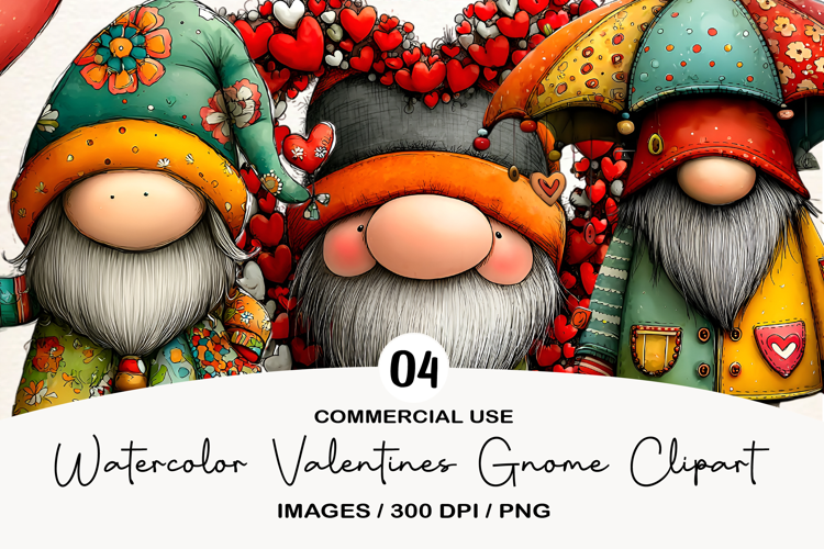 Watercolor Valentines Gnome Clipart