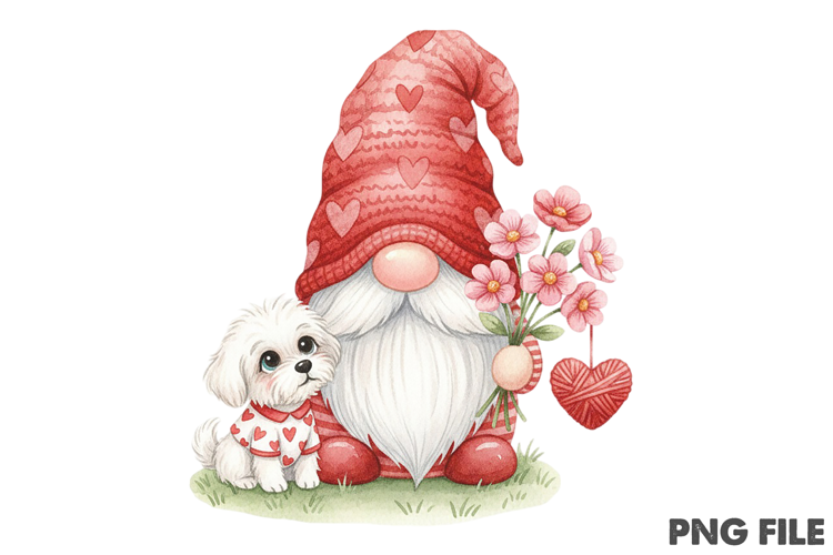 Watercolor Valentines Gnome PNG