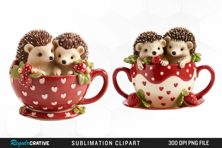 Watercolor Valentines Hedgehog PNG Clipart