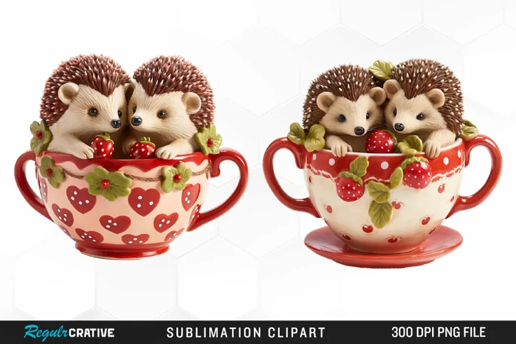 Watercolor Valentines Hedgehog PNG Clipart