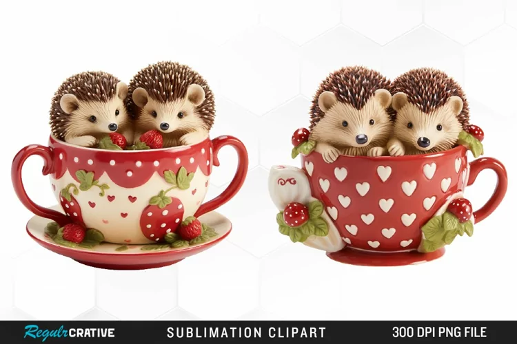 Watercolor Valentines Hedgehog PNG Clipart