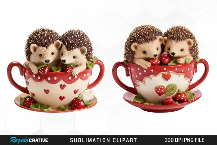 Watercolor Valentines Hedgehog PNG Clipart