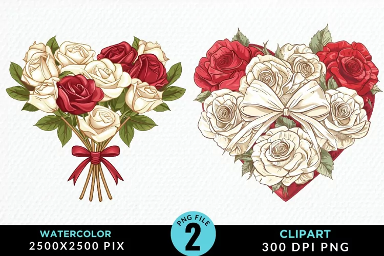 Watercolor Valentines Rose Bouquets Clipart