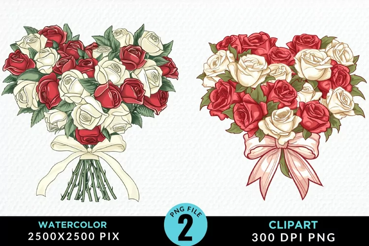 Watercolor Valentines Rose Bouquets Clipart