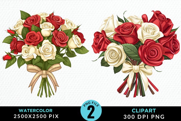 Watercolor Valentines Rose Bouquets Clipart