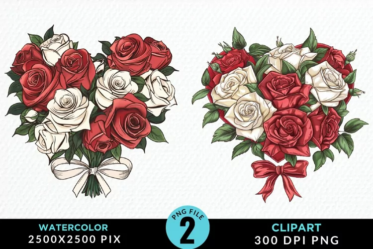 Watercolor Valentines Rose Bouquets Clipart