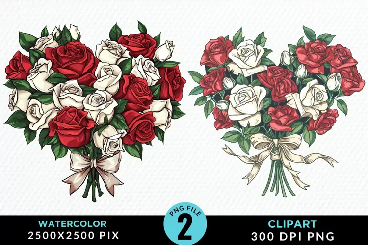 Watercolor Valentines Rose Bouquets Clipart