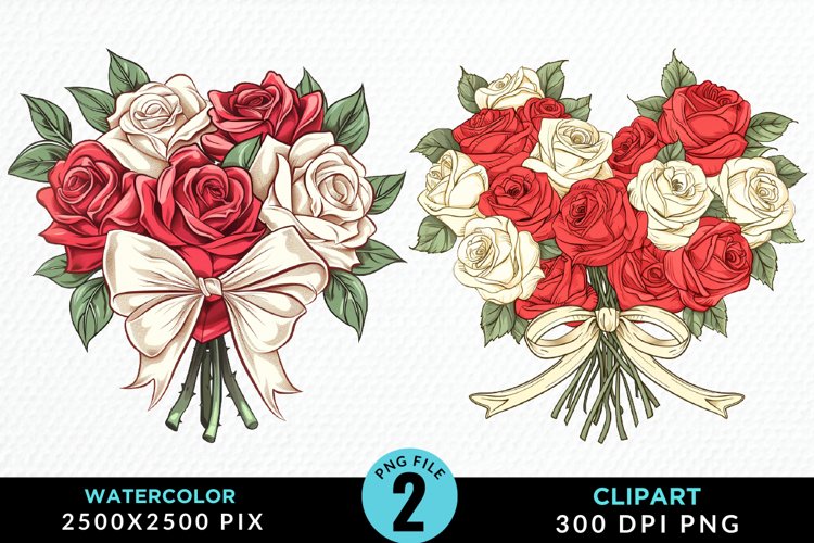Watercolor Valentines Rose Bouquets Clipart