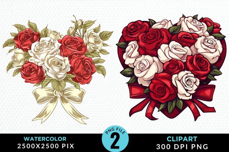 Watercolor Valentines Rose Bouquets Clipart