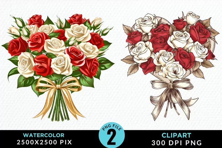Watercolor Valentines Rose Bouquets Clipart
