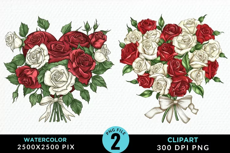 Watercolor Valentines Rose Bouquets Clipart
