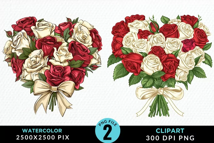 Watercolor Valentines Rose Bouquets Clipart