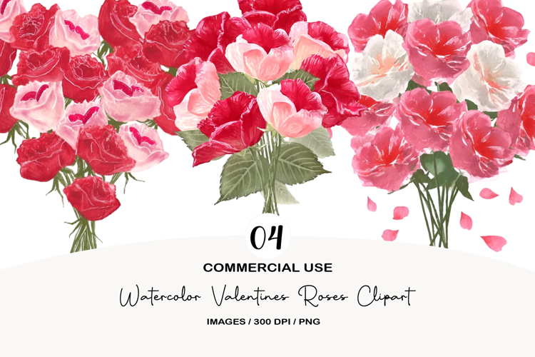Watercolor Valentines Roses Clipart