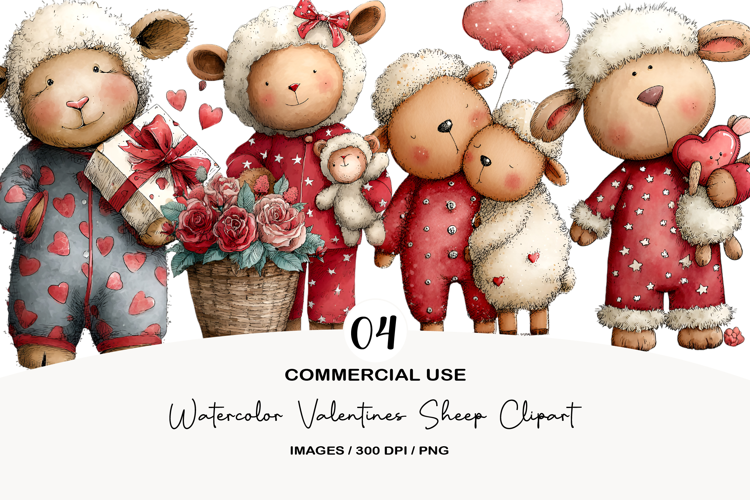 Watercolor Valentines Sheep Clipart