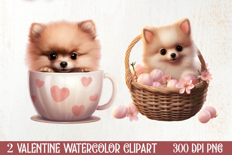 Cute Valentine Pomeranian Puppy, Valentines Clipart example image 1
