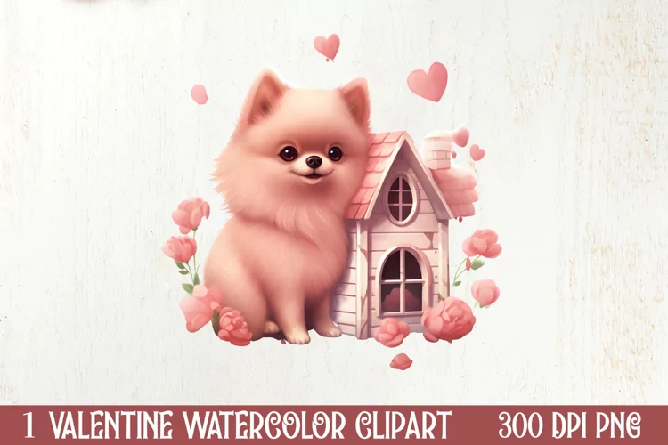 Cute Valentine Pomeranian Puppy, Valentines Clipart