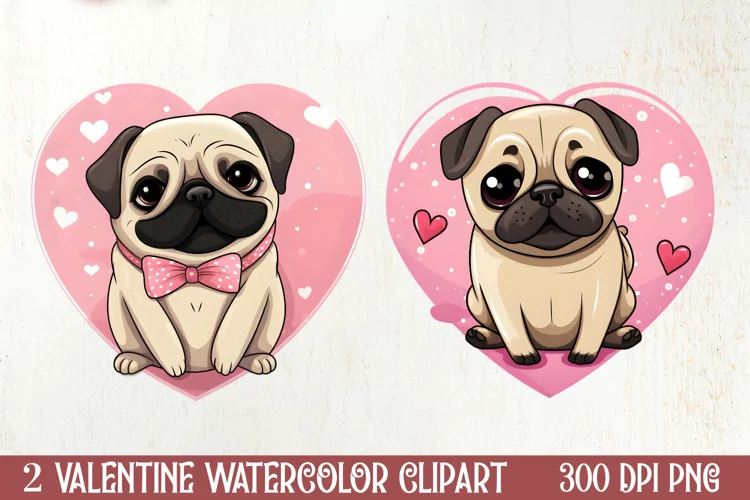 Sweet Pugs Valentine Clipart, Valentines PNG