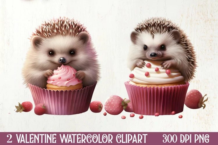 Hedgehog Loves Cupcake Clipart Sublimation, Valentines PNG