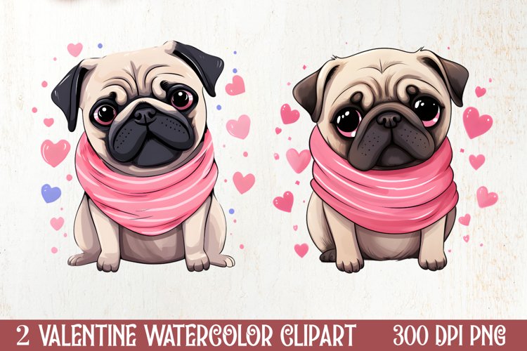 Sweet Pugs Valentine Clipart, Valentines PNG
