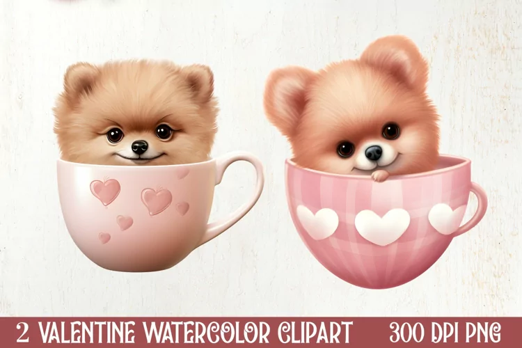 Cute Valentine Pomeranian Puppy, Valentines Clipart
