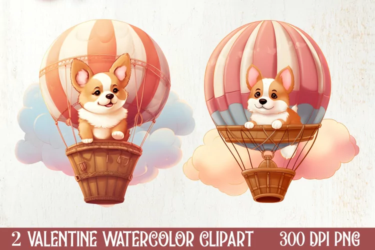 Cute Chibi Corgi Valentine Clipart, Valentines Clipart