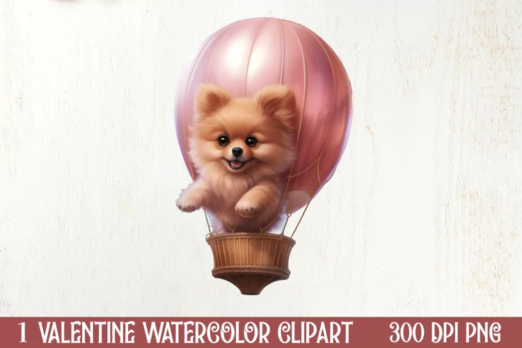 Cute Valentine Pomeranian Puppy, Valentines Clipart