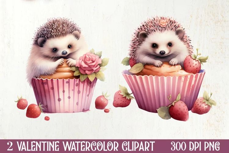 Hedgehog Loves Cupcake Clipart Sublimation, Valentines PNG