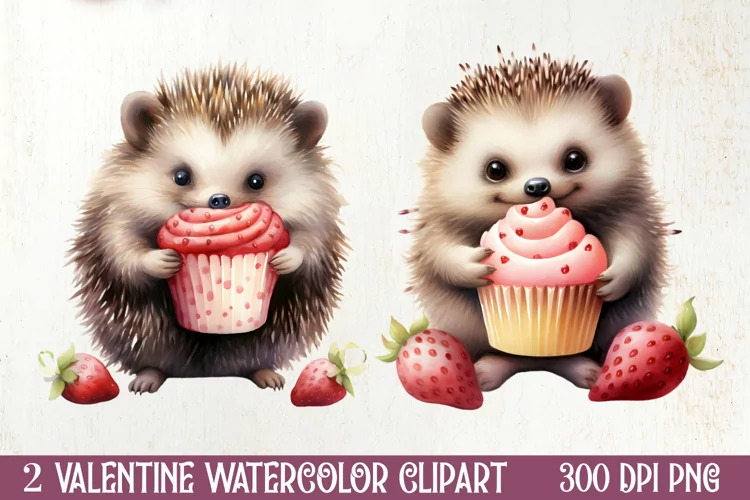 Hedgehog Loves Cupcake Clipart Sublimation, Valentines PNG
