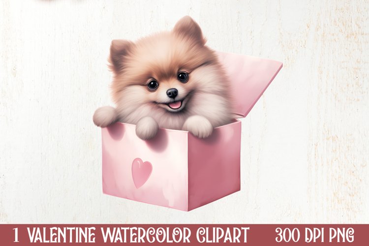 Cute Valentine Pomeranian Puppy, Valentines Clipart example image 1