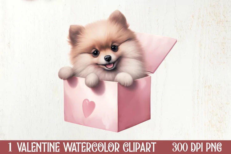 Cute Valentine Pomeranian Puppy, Valentines Clipart