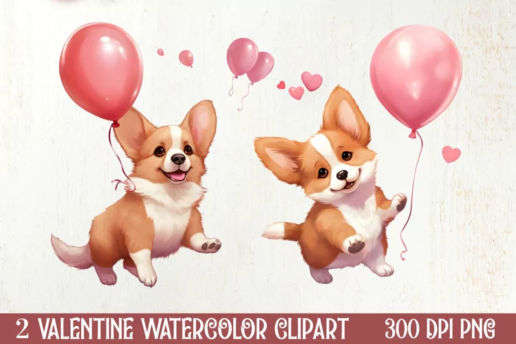 Cute Chibi Corgi Valentine Clipart, Valentines Clipart
