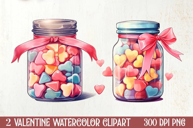 Candy Jar Watercolor Valentine Clipart, Christmas Clipart