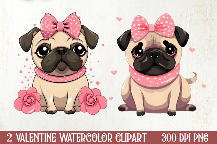 Sweet Pugs Valentine Clipart, Valentines PNG
