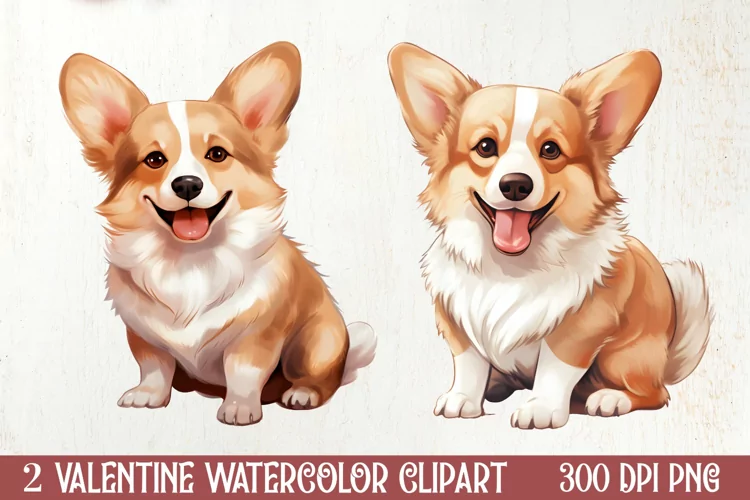 Cute Chibi Corgi Valentine Clipart, Valentines Clipart