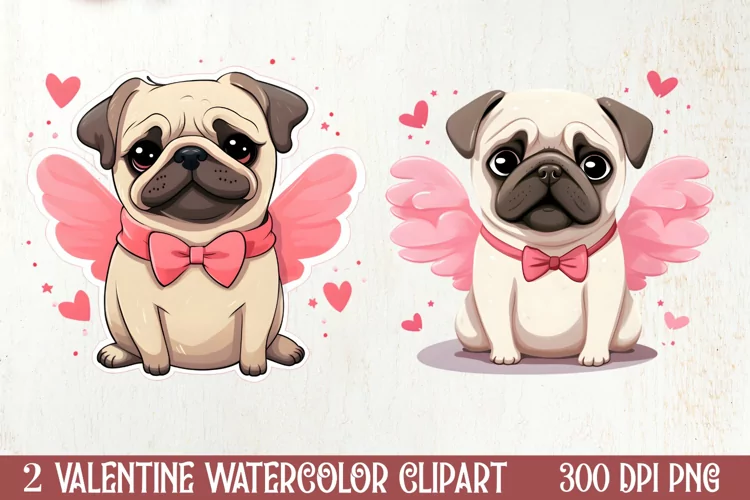 Sweet Pugs Valentine Clipart, Valentines PNG