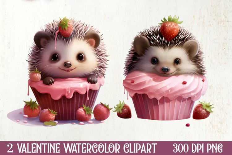 Hedgehog Loves Cupcake Clipart Sublimation, Valentines PNG
