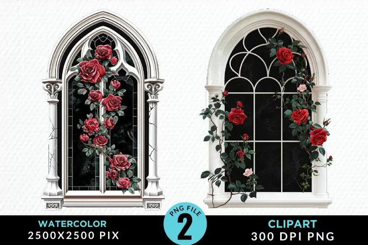 Watercolor Valentines Window Clipart