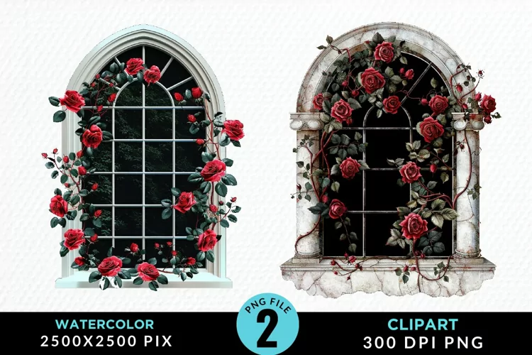 Watercolor Valentines Window Clipart
